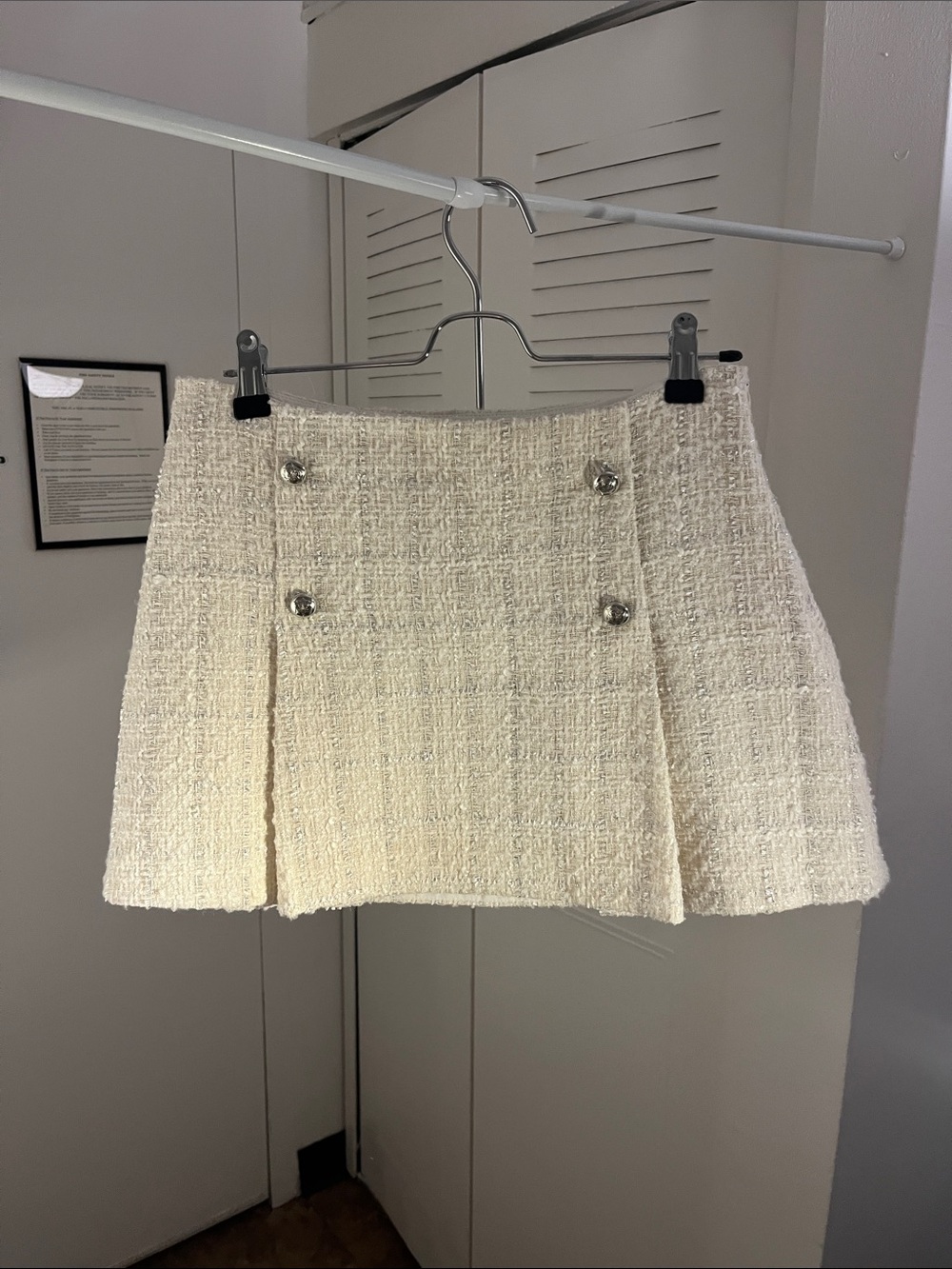 Zara Cream Tweed Mini Skirt with Silver Buttons